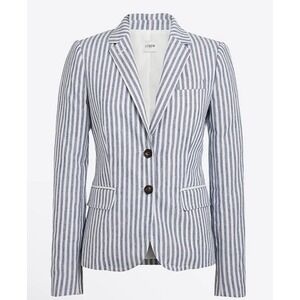 J.Crew Blue White Striped Two-Button Tailored Blazer Linen Cotton Jacket Size 8